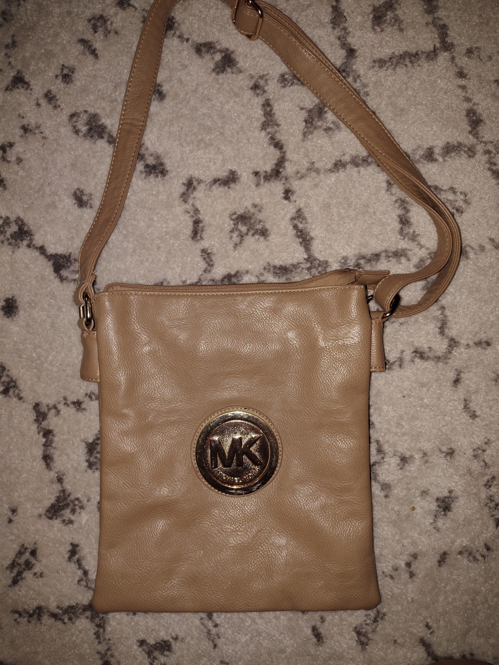 Michael Kors Tan Crossbody Bag with Gold MK Medallion